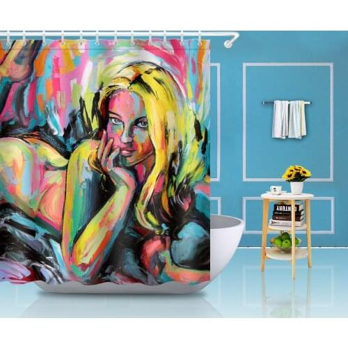 Shower Curtain Hooks Waterproof Fabric Bathroom Painted Beauty Girl