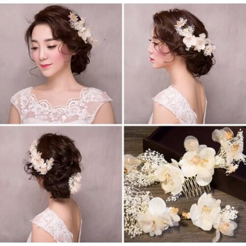 Romantic Flower White Hair Comb Hairpin Fashion Pearl Bridal Wedding Headpiece Women Hair Accessories Hair Jewelry Decoration