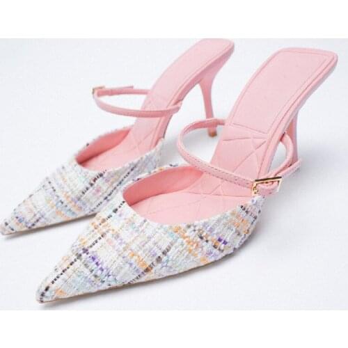 ZAR 2021 Summer New Rose Red Fashion Pointed Toe High Heels Sexy Outer Wear Stiletto Muller Sandals And Slippers Women Luxury