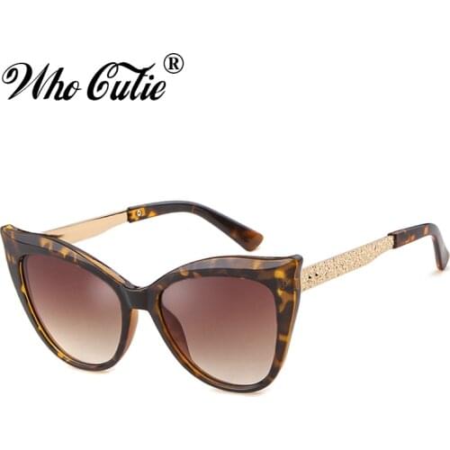 WHO CUTIE 2019 Fashion Retro Cat Eye Leopard Sunglasses Women Brand Designer High Quality Vintage Cateye Lady Sun Glasses OM809
