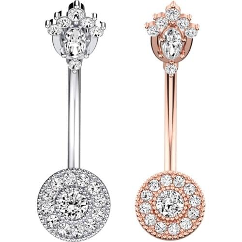 1PC 14G Women Sexy Rhinestone Dangle Belly Button Navel Piercing Ring Body Jewelry Crown Button Puncture Jewelry