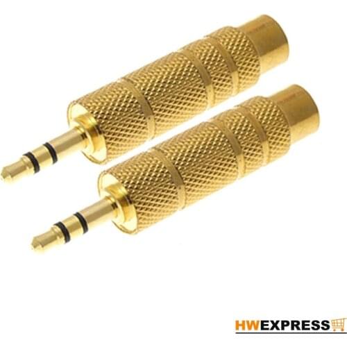 HWEXPRESS Hot 2 Pcs Gold Plated 3.5mm Stereo Male to 6.3mm Audio Mono Adapter