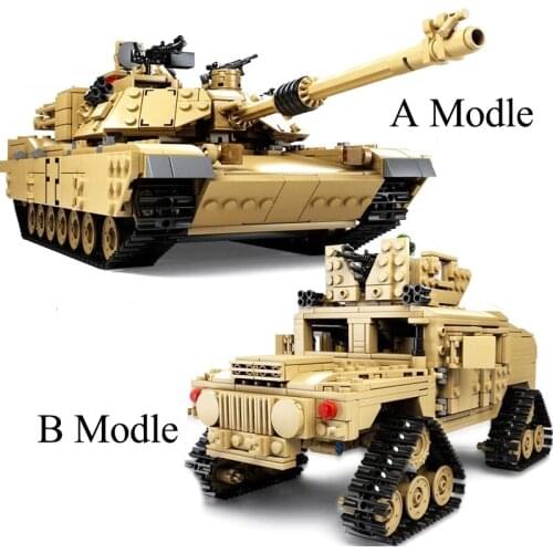 2-in-1 1:24 U.S. M1A2 Main Battle Tank Building Blocks Brick Military Tank Model Toys For Children Birthday Gift 1463pcs 5 Dolls