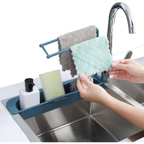 2020 New Draining Basket Adjustable Multifunctional Household Draining Basket with Storage Rack Blue/Pink/White/Gray