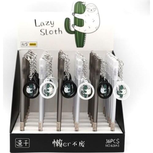 36 pcs/lot Kawaii Sloth Cactus Pendant Gel Pen Cute 0.5mm Black Ink Neutral Pens Promotional Gift Stationery School Supplies