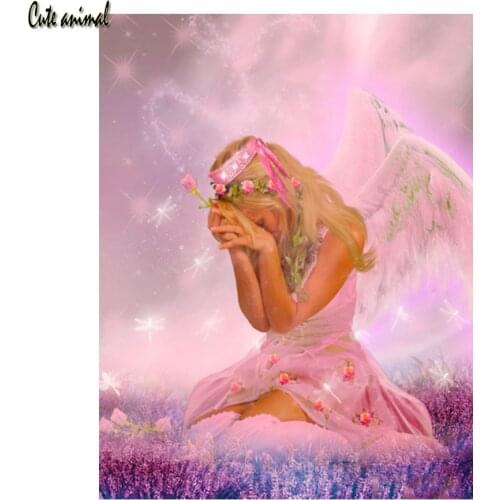 5D Diamond Painting Cartoon Pink Angel Girl Diy Full Drill Square Rhinestone Diamond Embroidery Mosaic Garden Home Decoration