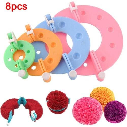 8PCS 4 Sizes Fluff Ball Weaver PomPom Maker Knitting Loom Kit Kids DIY Diy Craft Supplies Maker Knitting Tools