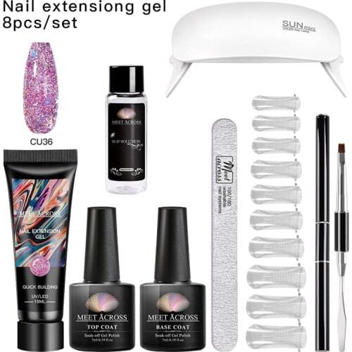 MEET ACROSS Acrylic Gel Poly Nail Gel Kit Nail Extension Glitter Nail Gel UV Building Jelly Gel Polish Enhancement Manicure Set