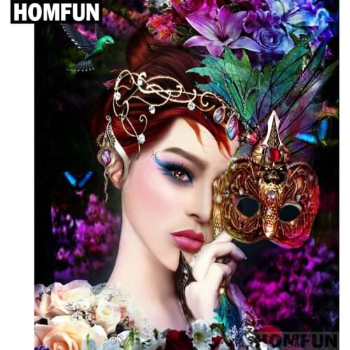 HOMFUN Full Square/Round Drill 5D DIY Diamond Painting "Flower beauty mask" Embroidery Cross Stitch 3D Home Decor Gift A01184