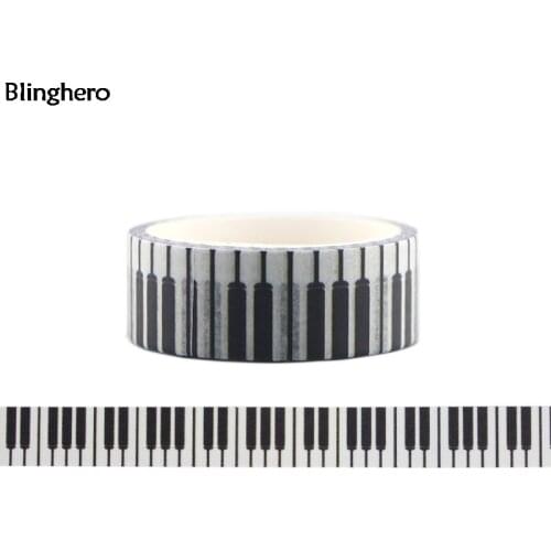 Blinghero Piano 15mmX5m Black and White Washi Tape DIY Masking Tape Decal Adhesive Tapes Creative Hand Account Tapes BH0139