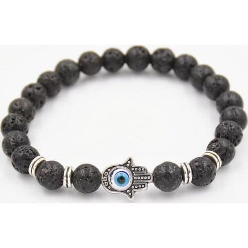 BPPCCR Lava stone 8mm Evil Eye gold color hamsa Hand beaded Men Chakra Bracelet Prayer beads ewelry Men bijoux pulsera