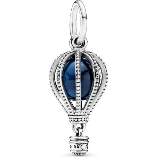 Genuine 925 sterling silver woman fine jewelry necklace pendant blue glass beads fit 3MM bracelet charm making birthday gift