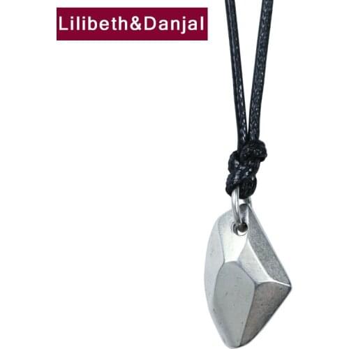 Lucky Stone Meteorite Necklace Pendant Real 925 Sterling Silver Free Leather Rope Chain Vintage Fine Jewelry Women Men 2021 P32