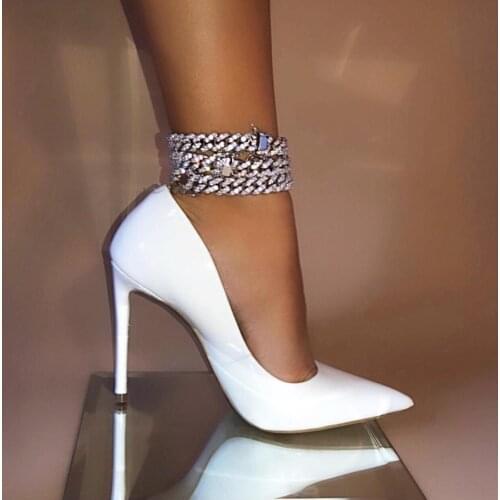 14MM 9" 10" Silver color 2 colors 5A cubic zirconia cz iced out bling cuban chain hip hop bling leg chain cuban anklet