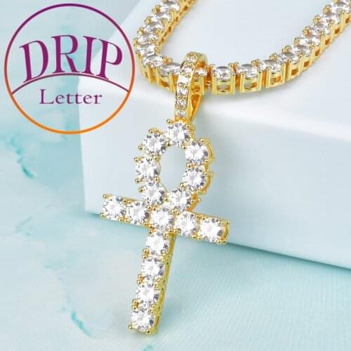 Ankh Key Cross Gold Color Pendant Necklace Mens Hip Hop Rock Street Chain Jewelry