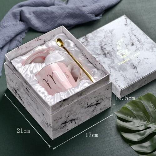 European-style marble ceramic mug gilt-edged mug office water cup Milk cup gift set coffee for Couples cute mug