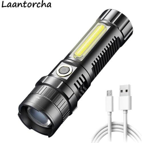 Powerful flashlight USB Rechargeable Zoom Led flashlight With COD Side Light Waterproof 4 Modes Ultra Bright Torch Camping Light