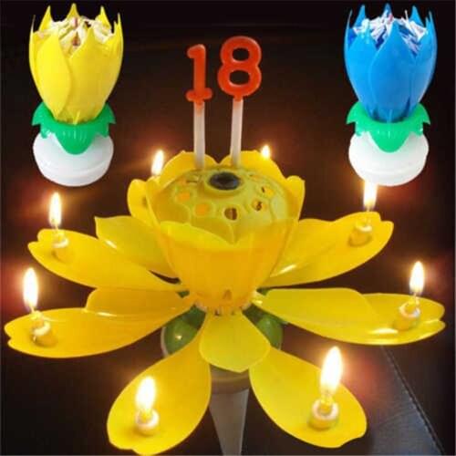 Hot Sale 1PC Beautiful Blossom Lotus Flower Design Music Candle Birthday Party Cake Music Sparkle Cake Topper Candle