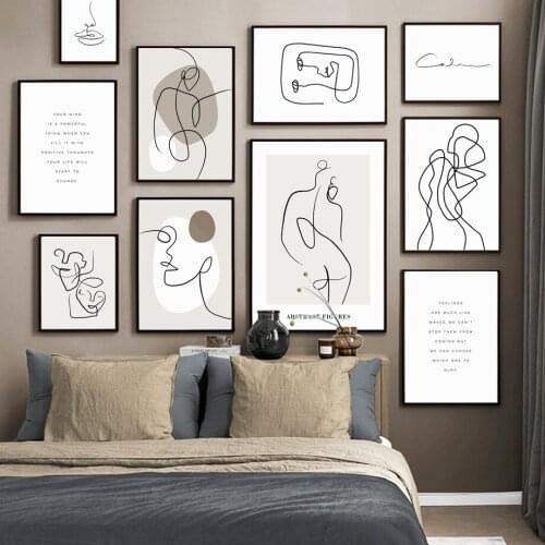 Canvas Painting Nordic Posters And Prints Abstract Line Drewing Body Face Quotes Wall Art Pictures For Living Room Home Decor