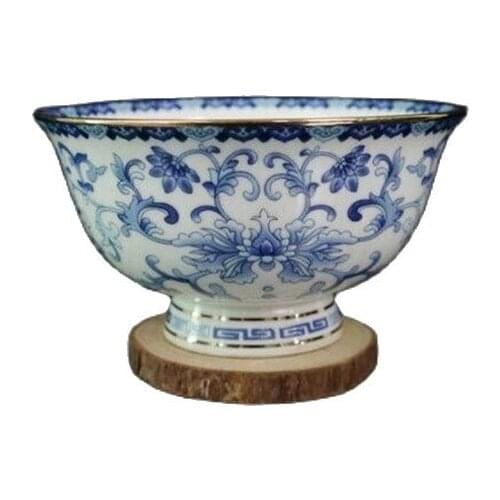 Chinese old porcelain outline in gold Blue and white with lotus pattern porcelain bowl Chinese meal bowl