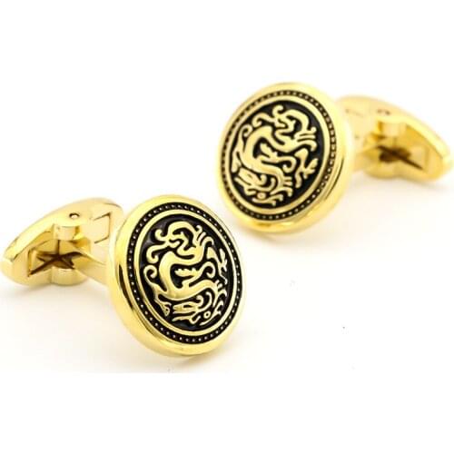 Chinese Style Totem Round Metal Dragon Cufflinks Mens Jewelry Mens Shirt Cuff Links Buttons Wedding Party Casual Accessories
