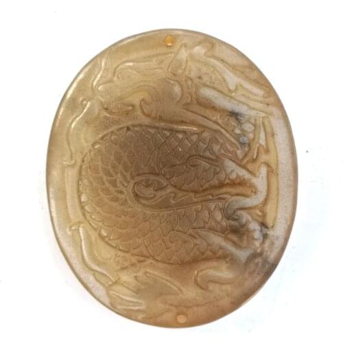 YIZHU CULTUER ART Collection China Old Jade Hand Carving Dragon Statue Pendant Decoration Gift