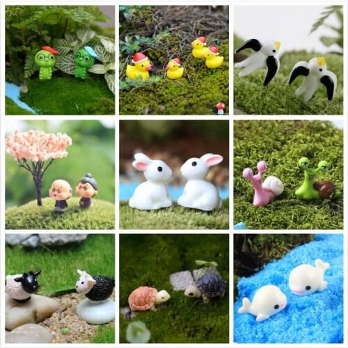 Mini Rabbit Garden Ornament Miniature Figurine Plant Pot Fairy Cute Synthetic Resin Hand-painted Mini Rabbit Decoration