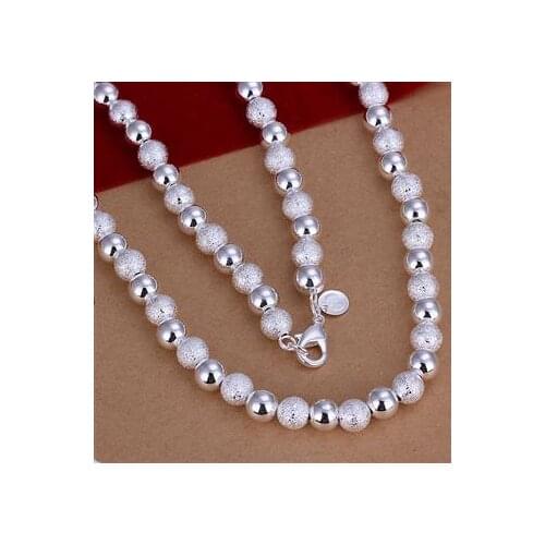 Fashion jewelry, S925 Sterling Silver color Jewelry. 8M Sand Pearl Necklace 20 Inch Simple Ball Silver color N086
