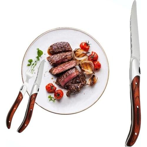 Stainless Steel Steak Knives Laguiole Style Dinner Knife Dinnerware Set Wooden Handle Cutlery Flatware Kitchen Tableware 8.8