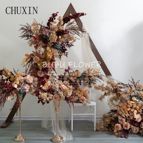 New Autumn Caramel Artificial Floral Wedding Arch Arrangement T-stage Road Lead Flower Auditorium Background Decor Fake Flowers
