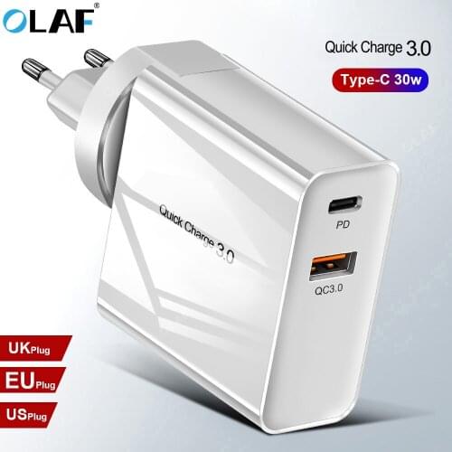OLAF Quick Charge 3.0 QC3.0 USB Charger For Redmi Note 7 Pro 36W PD 3A Fast Charge Fast Phone Charger For Huawei P30 iPhone X XR