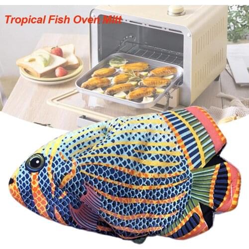 Tropical Fish Oven Mitt, Quilted Cotton Heat Resistant 3D Animal Oven Glove Anti-Scalding Oven Mitten For Home Kitchen