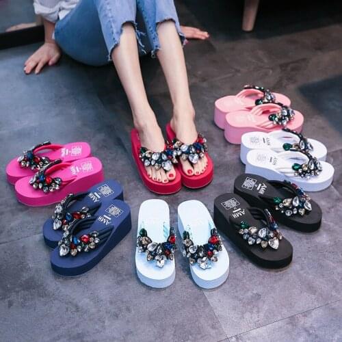 Beach Water Sandals For Women 2020 Casual Flip Flops Big Size 42 Platform Slippers Luxury Designer Diamond Anti-slip Women Shoes