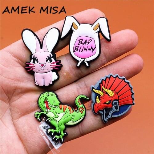 Novely PVC Shoe Charms Accessories Rogue Bad Bunny Dinosaur Shoe Buckle Decorations fit Croc JIBZ Kids X-mas Party Gifts U257