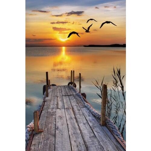 3D067 Seagull flying in the sunset PVC Stretch Ceiling Film wooden bridge through the sun printing ceiling film