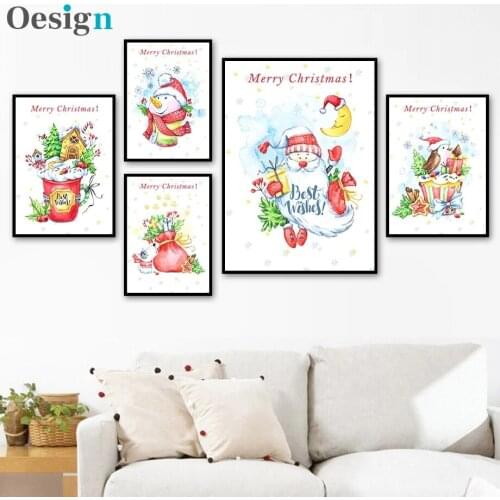 Christmas Santa Claus Snowman Reindeer Boots Socks Nordic Posters And Prints Living Room Decoration Painting Art Wall Picture