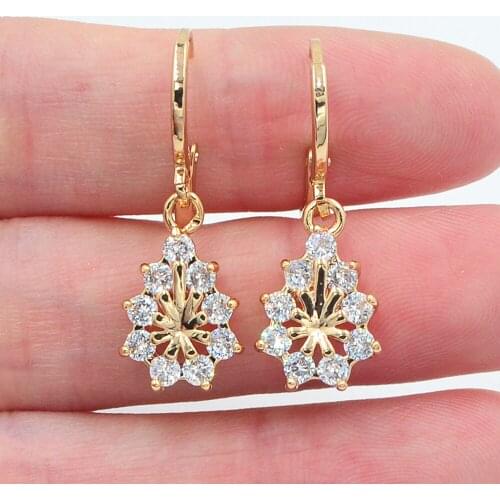Gold Color Women Fashion Clear White Zirconia CZ Water Drop Earrings Jewelry