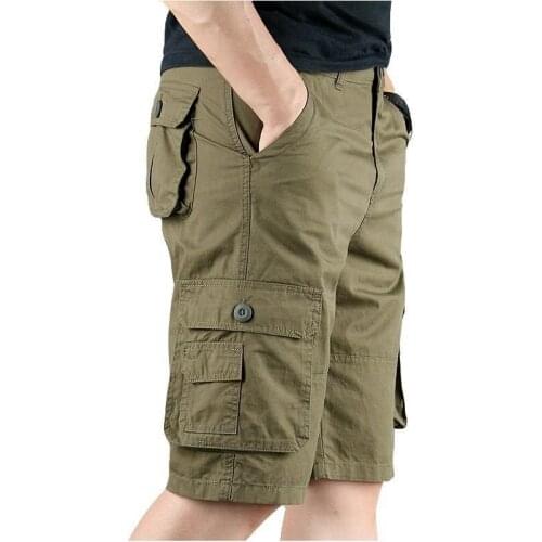 Male Shorts Multi Pocket Summer Loose Zipper Breeches Khaki Grey Plus Size Short Pant Casual Cotton Black Long Mens Cargo Shorts
