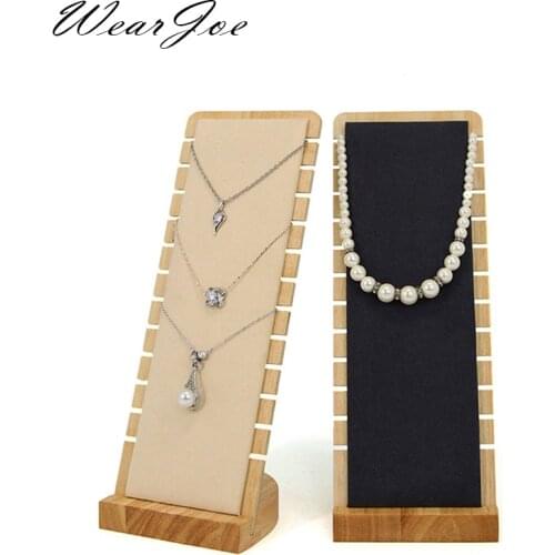 Modern Bamboo Pendant Necklace Jewelry Tabletop Display Board Rack 12 Slot Hanging Neckform Chain Storage Holder Stand Organizer