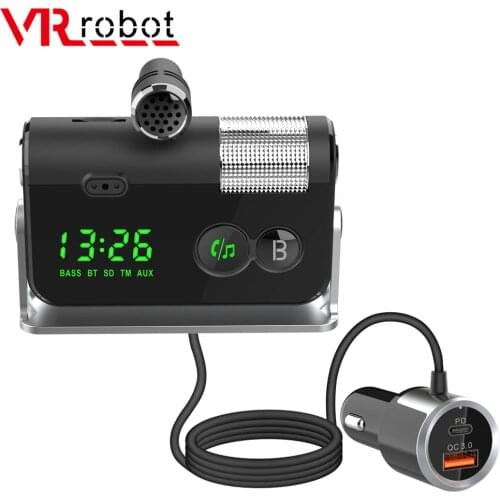 VR robot Car FM Transmitter Bluetooth Music Audio Player with 3.5MM Microphone Bass Noise Reduction Wireless Handsfree Car Kit