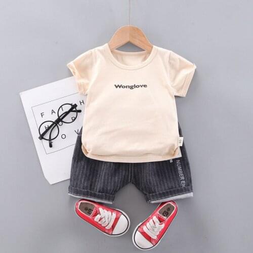 High Quality Baby Boys Clothes Splicing Clothing for Boys O-neck T-Shirt+Soft Denim Shorts 2 Pcs Casual Kids Childrens Clothing