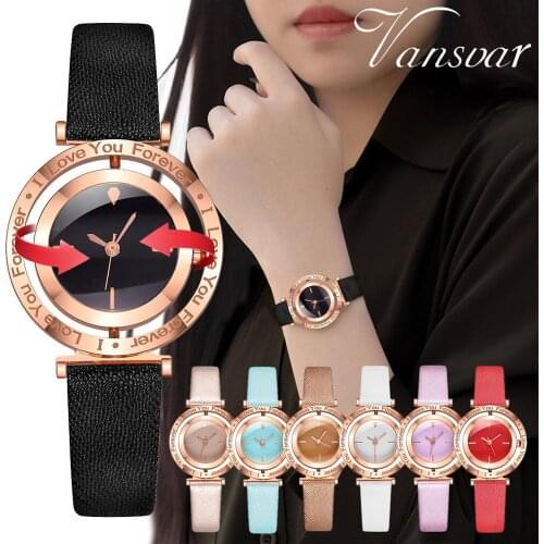 2020 Vansvar New Unique Round Spin Watch Analog Wrist Watch Leather Womens Casual Quartz Luxury Alloy Dial Elegant Ladies Clock