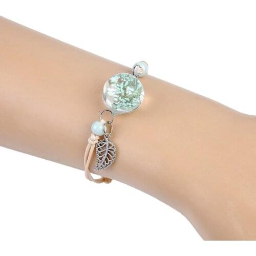 Women bracelets Feather Beads Dried Flower Glaze Round Charm Women Braided Rope Bracelet Gift pulseras mujer relogio feminino