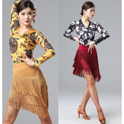 New Latin Dress Suit Tops Tassels Dance Skirt Performance Costume Rumba Dance Clothes Adult Flamengo Modern Dance Dresses DB1340