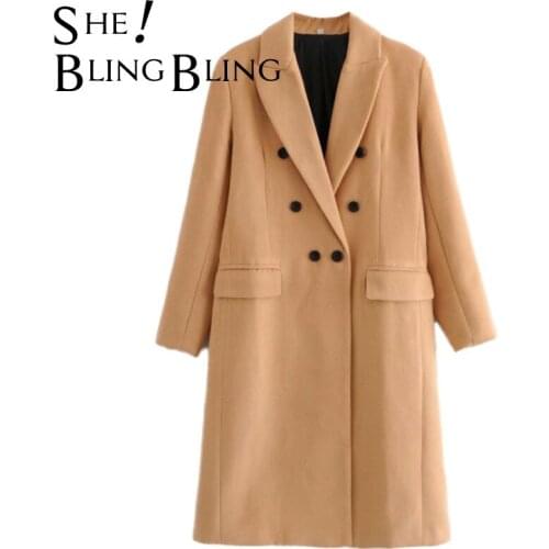 SheBlingBling Za Woman 2021 Traf Casual Wool Blends Overcoat Long CoatsDouble Breasted Female Fashion Street OL Outerwear Jacket