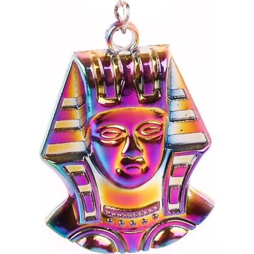10pcs Rainbow Color Alloy vintage Pyramid Ancient Egyptian Pharaoh Pendant charms Necklace for Men Egyptian Revival Hip Hop Male