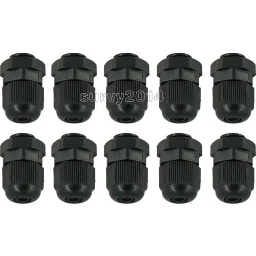 10PCS Waterproof Fixing Gland Connector PG7 for 3.5-6mm Dia Cable Wire Black NEW