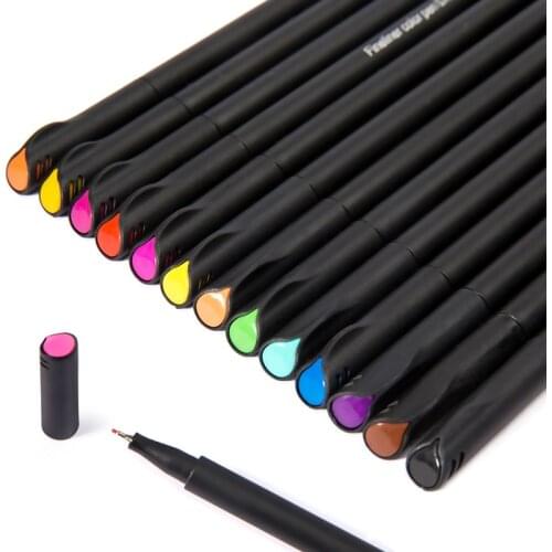 12PCS/Set Color 0.4 mm Fiber Gel Pen Fineliners Sketch DrawingFelt Tip Fine Hook Line School Writting Pen