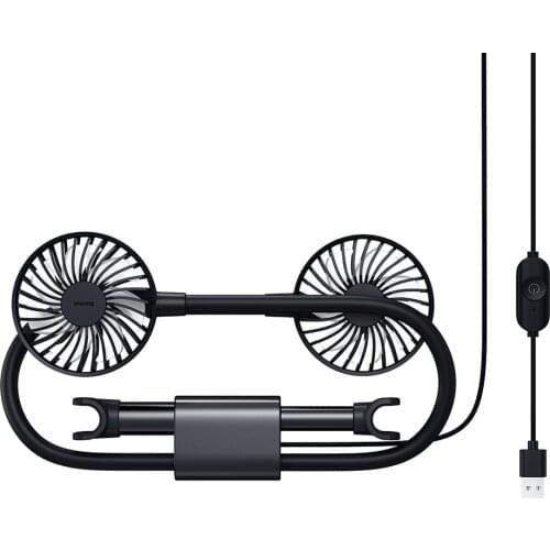 Baseus Dual Head Car Fan 5V USB Adjustable 2 Wind Speed Headrest Fan for Vehicle SUV RV Boat Auto Sedan Aluminum alloy + ABS