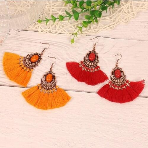 Bohemian retro ethnic style red tassel earrings new temperament long earrings